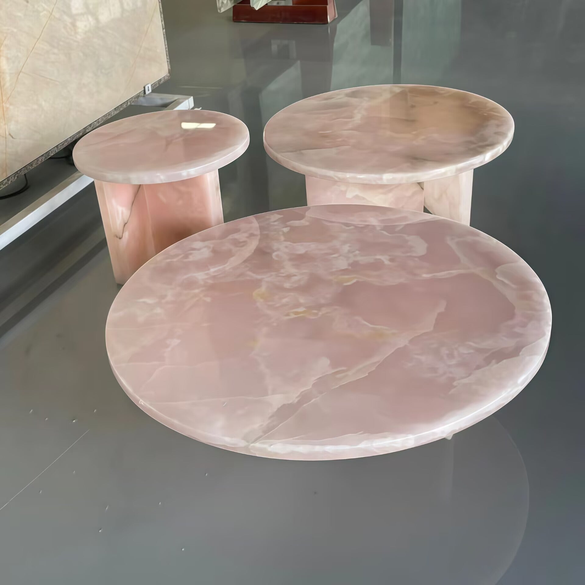 Living Room Pink Marble Circle Commission Combination Coffee Table