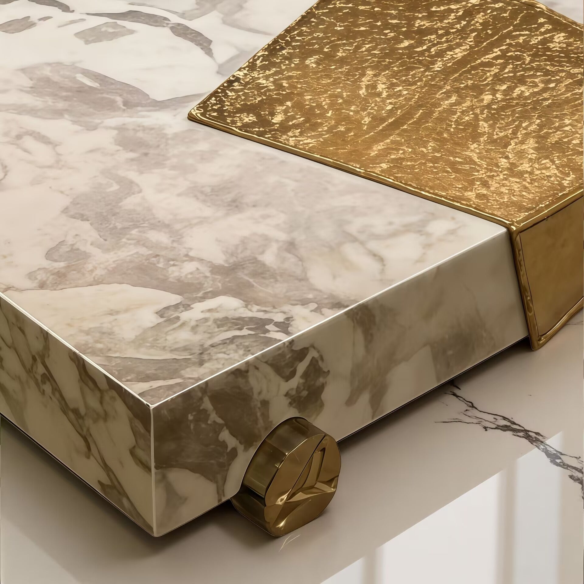Modern Minimalist Artistic Brass High End Marble Coffee Table