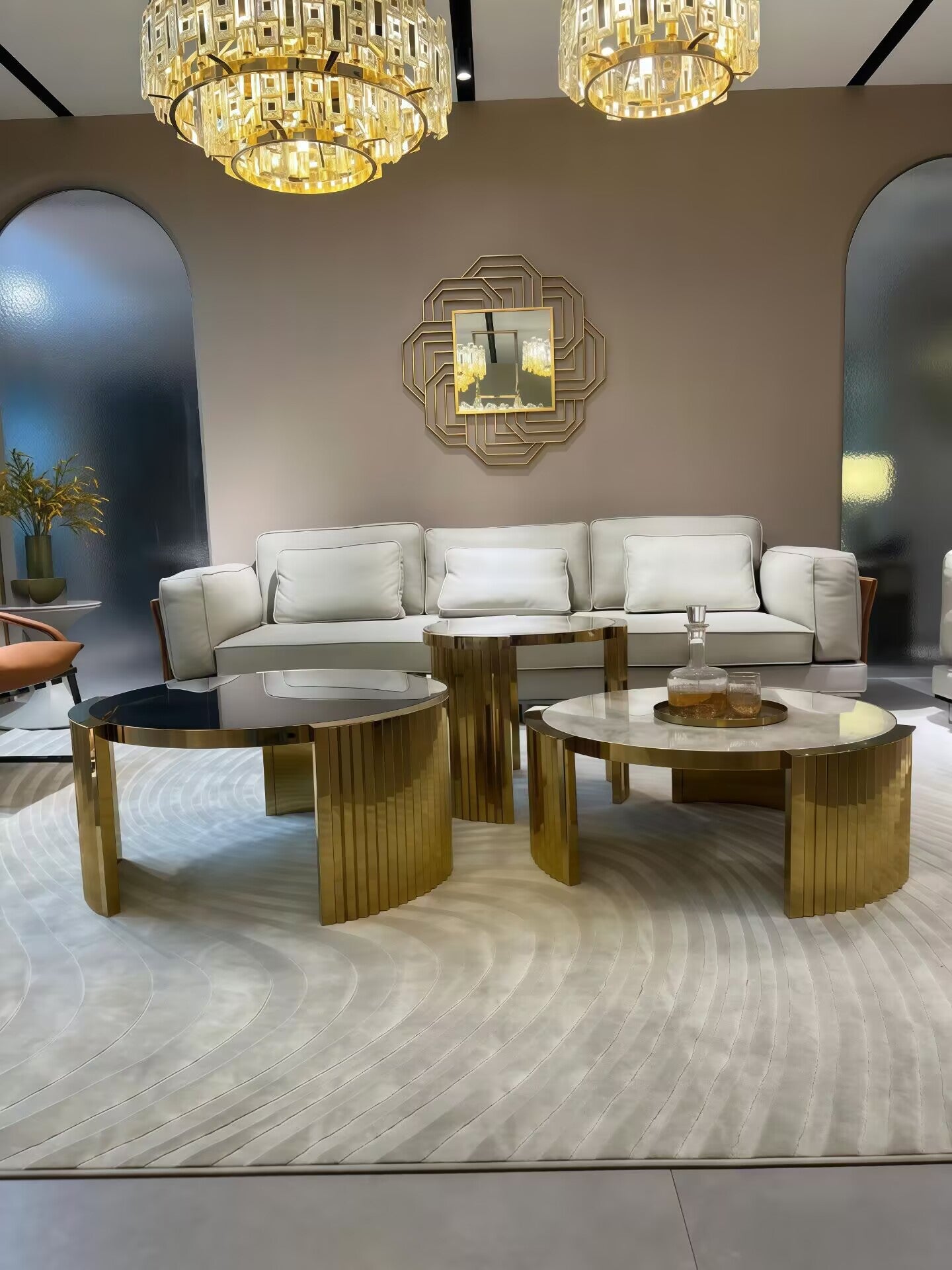 Creativity Stainless Steel Marble Circular Combination Coffee Table