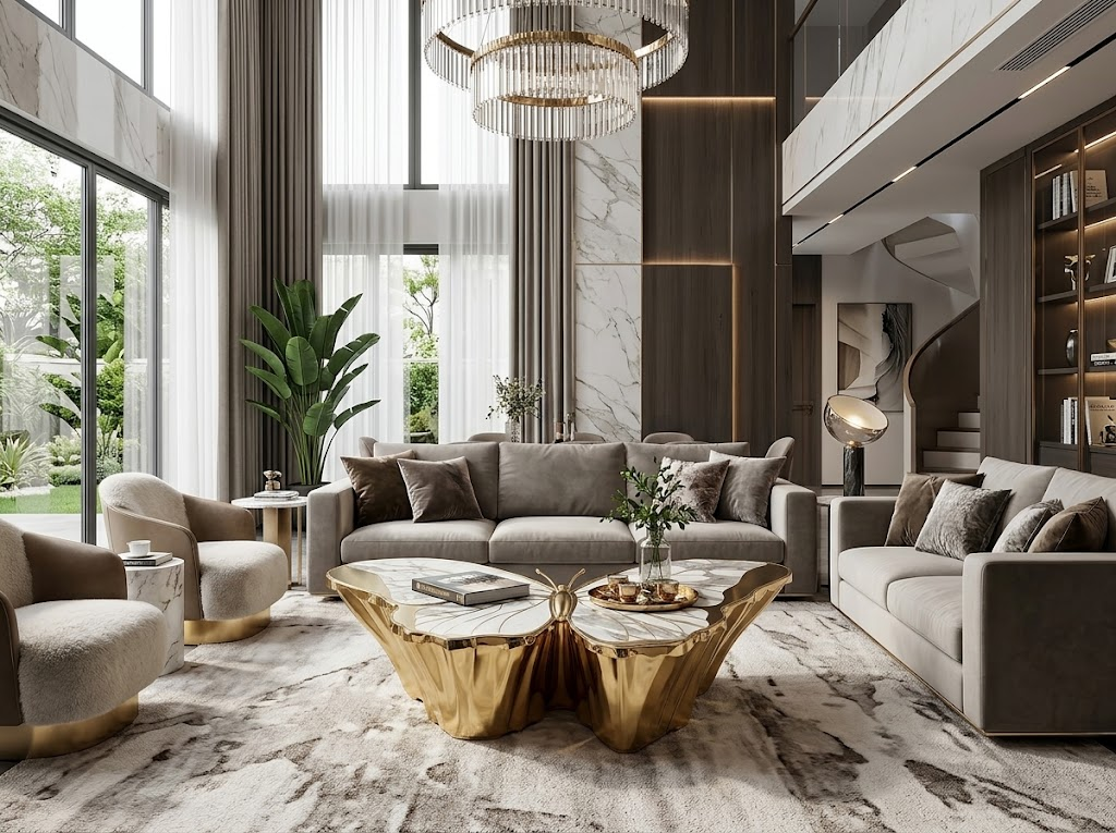 Villa High-End Marble Luxury Butterfly-Shaped Metal Coffee Table