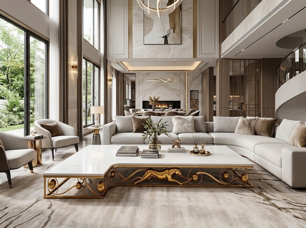 Living Room Upscale Art Metal Designer Natural Marble Coffee Table