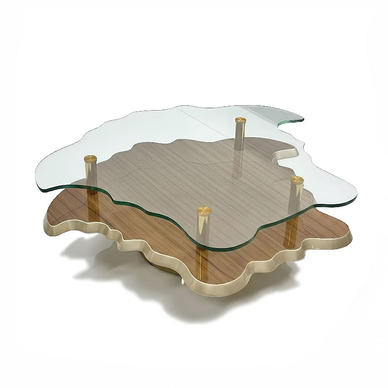Artistic Metal Irregular Double Layer Commission Glass Coffee Table
