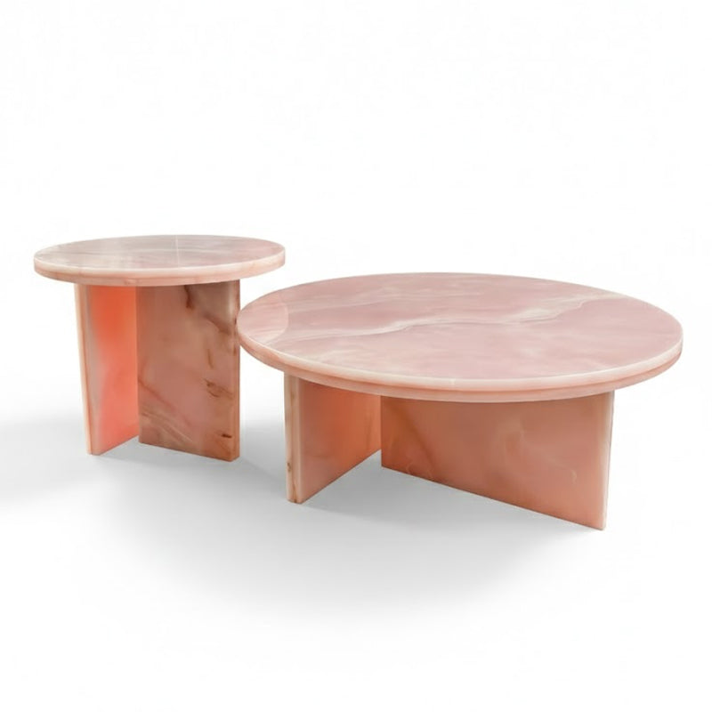 Living Room Pink Marble Circle Commission Combination Coffee Table