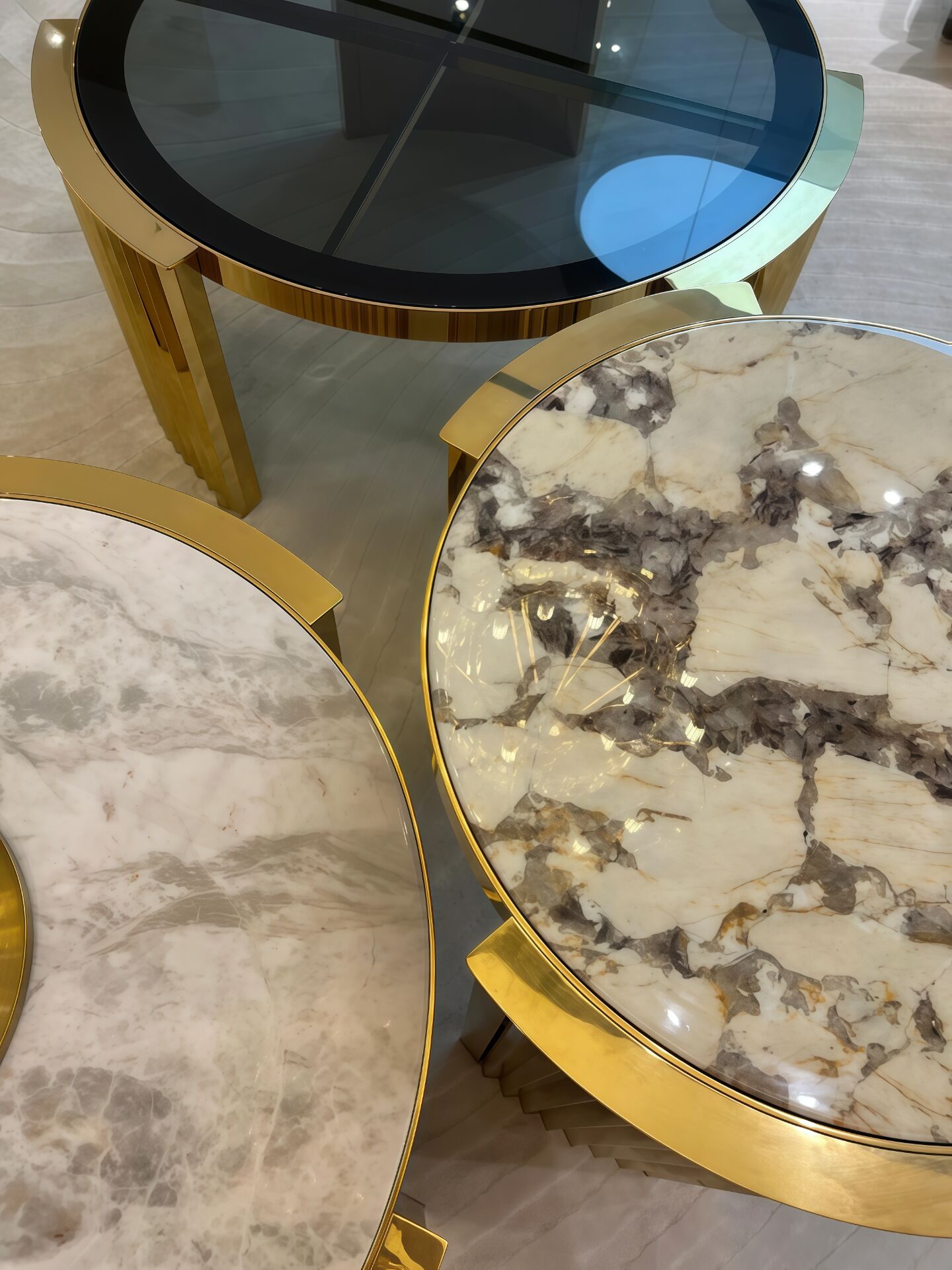 Creativity Stainless Steel Marble Circular Combination Coffee Table