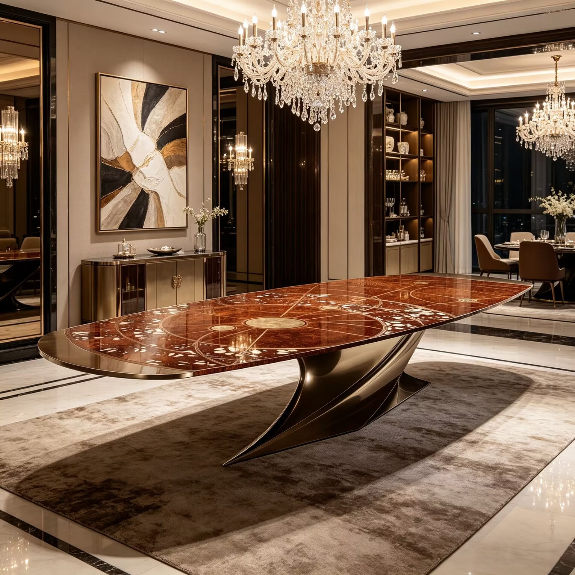 Cosmic Unique Artistic Star Chart Metal Solid Wood Dining Table