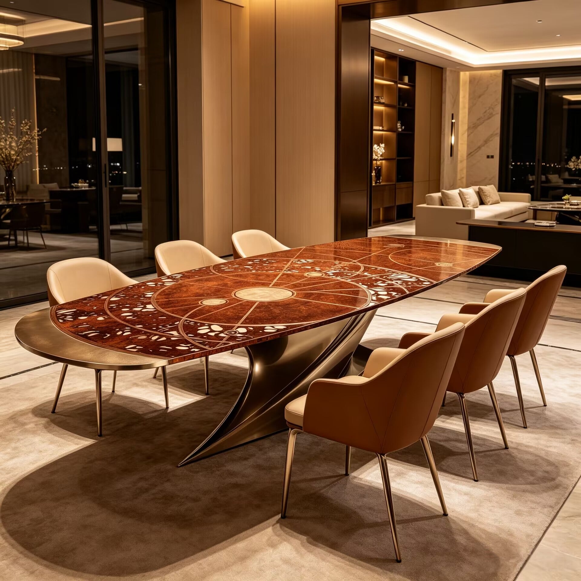 Cosmic Unique Artistic Star Chart Metal Solid Wood Dining Table