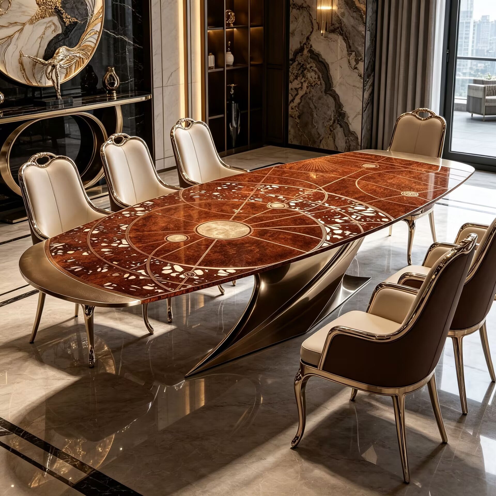 Cosmic Unique Artistic Star Chart Metal Solid Wood Dining Table