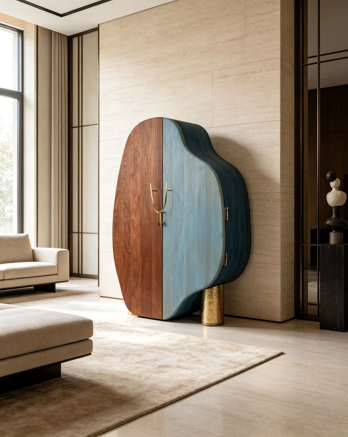 Cosmico Modern Artistic Minimalist Solid Wood Color Blocking Cabinet