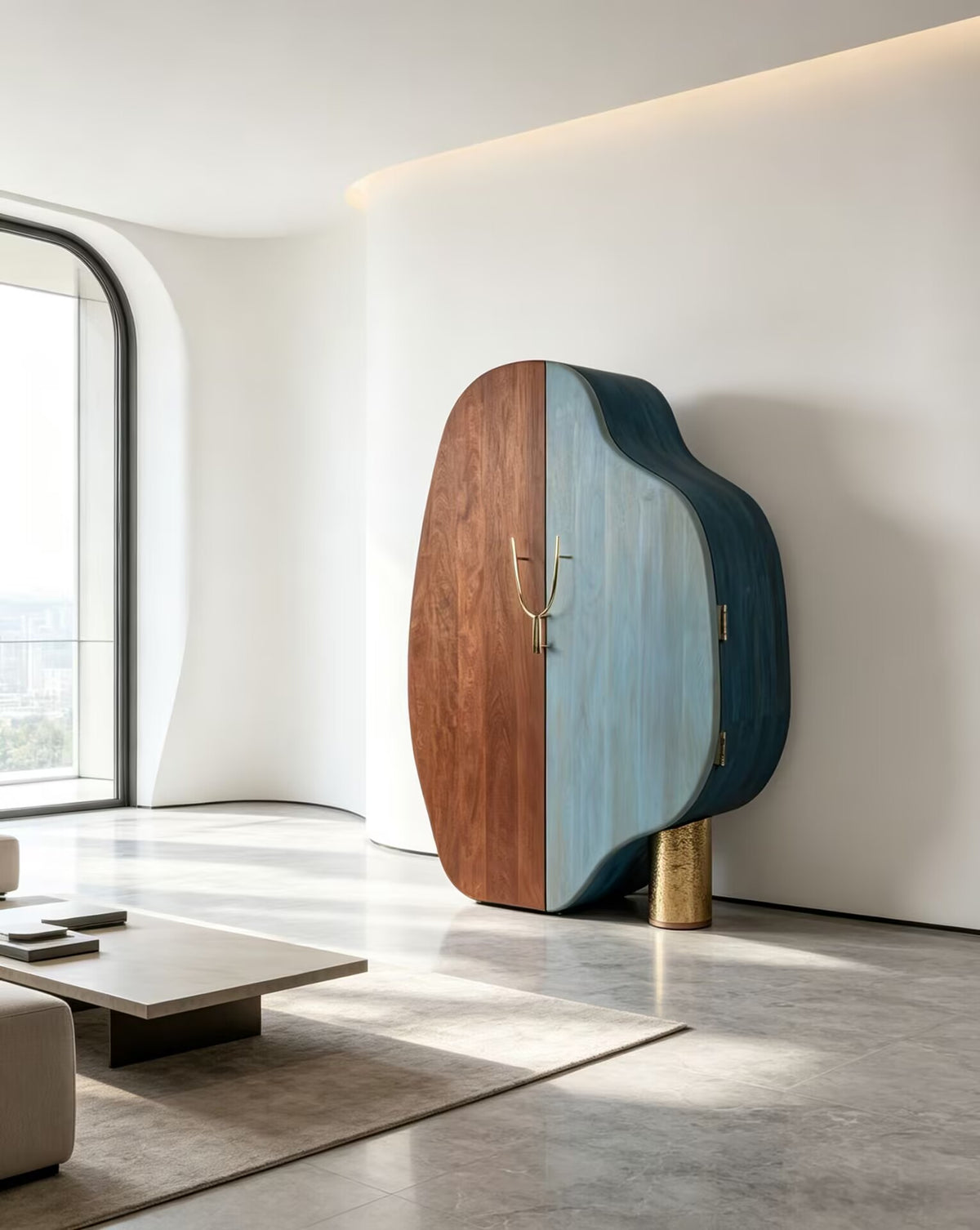 Cosmico Modern Artistic Minimalist Solid Wood Color Blocking Cabinet