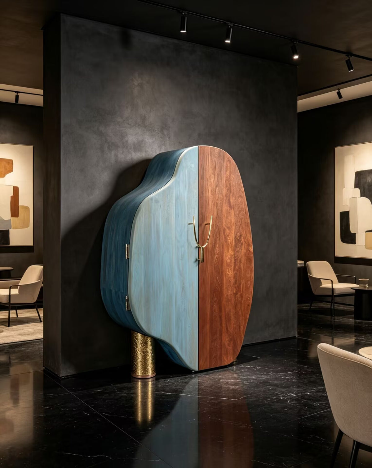 Cosmico Modern Artistic Minimalist Solid Wood Color Blocking Cabinet