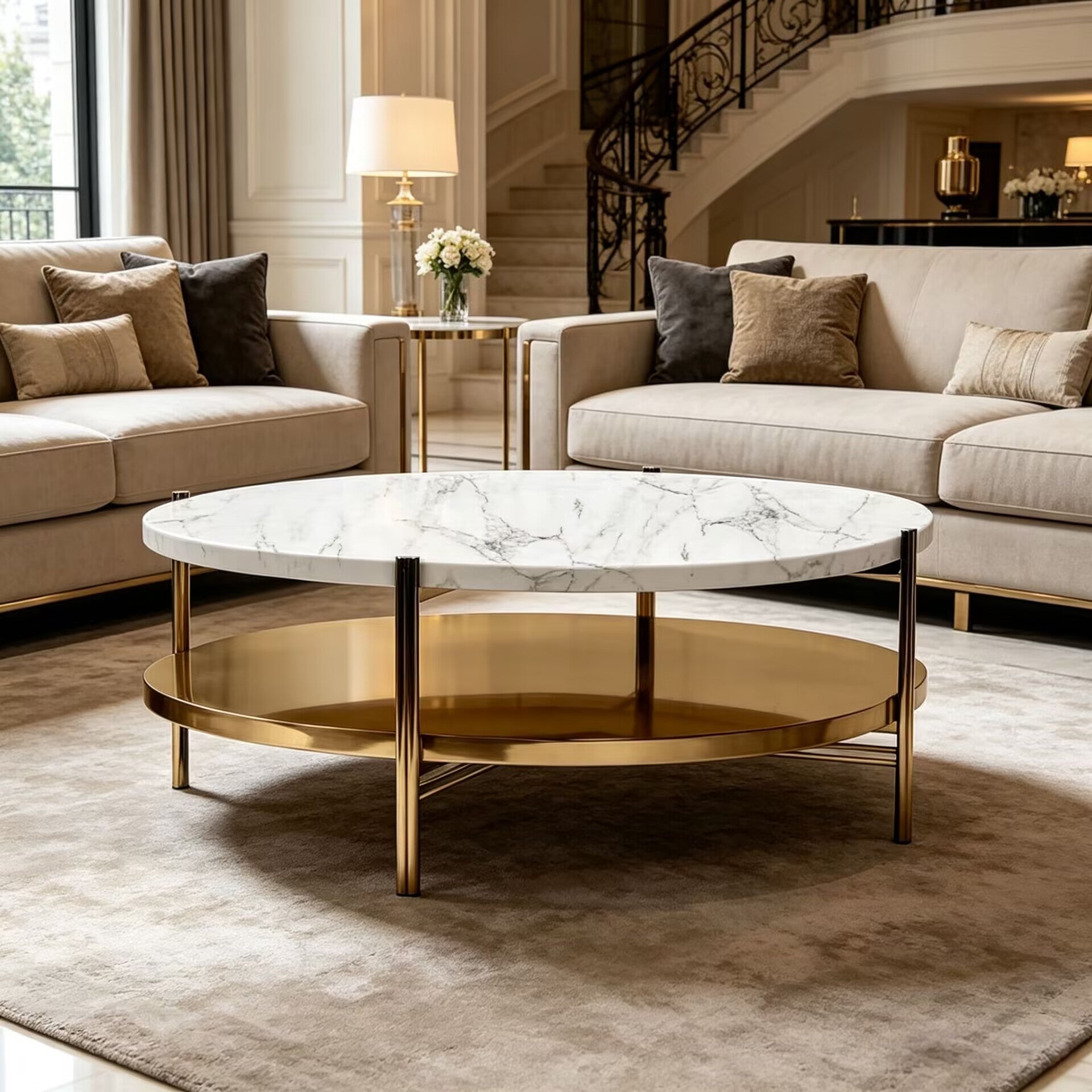 Craig Living Room High-End Marble Round Double-Layer Coffee Table