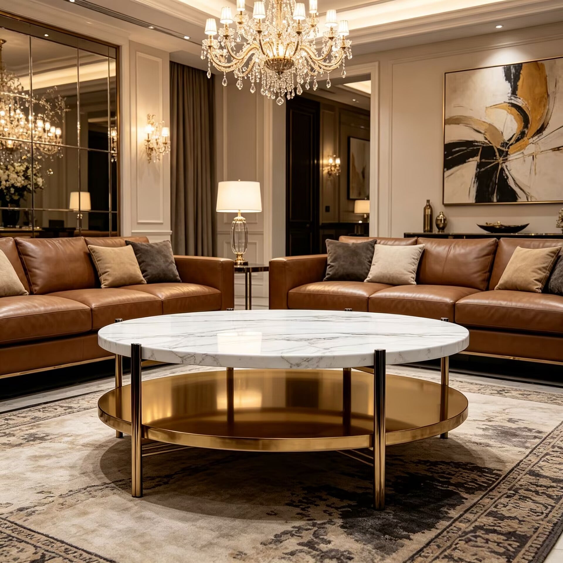 Craig Living Room High-End Marble Round Double-Layer Coffee Table