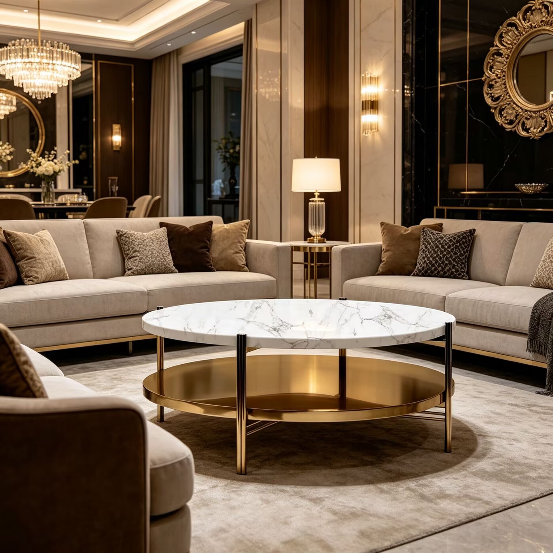 Craig Living Room High-End Marble Round Double-Layer Coffee Table