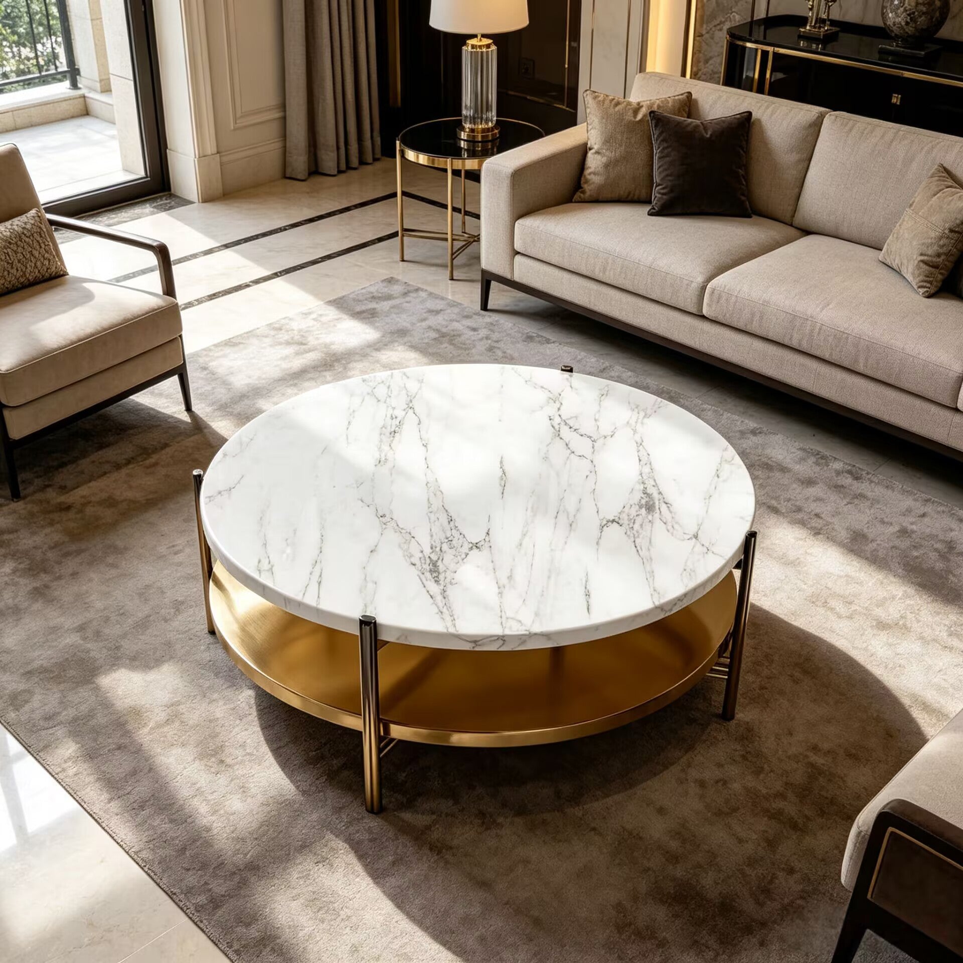 Craig Living Room High-End Marble Round Double-Layer Coffee Table