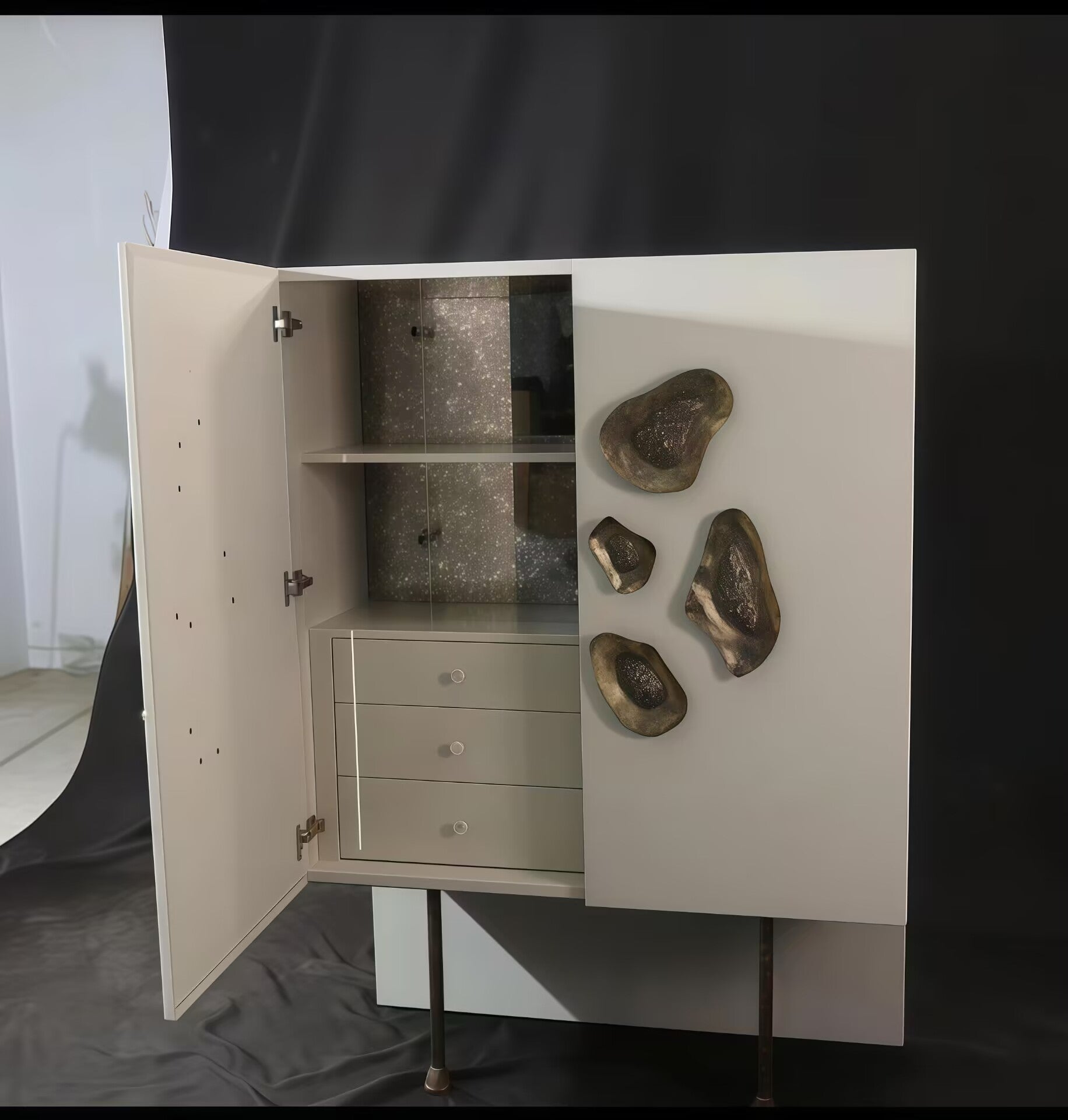Crescent Modern Luxury Solid Wood Artistic Brass Wine Cabinet