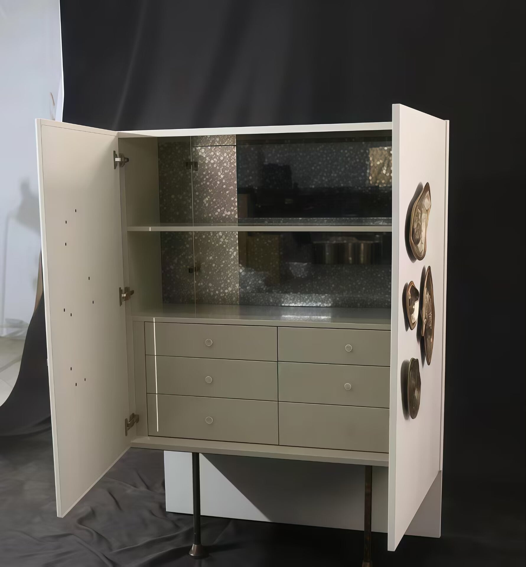Crescent Modern Luxury Solid Wood Artistic Brass Wine Cabinet