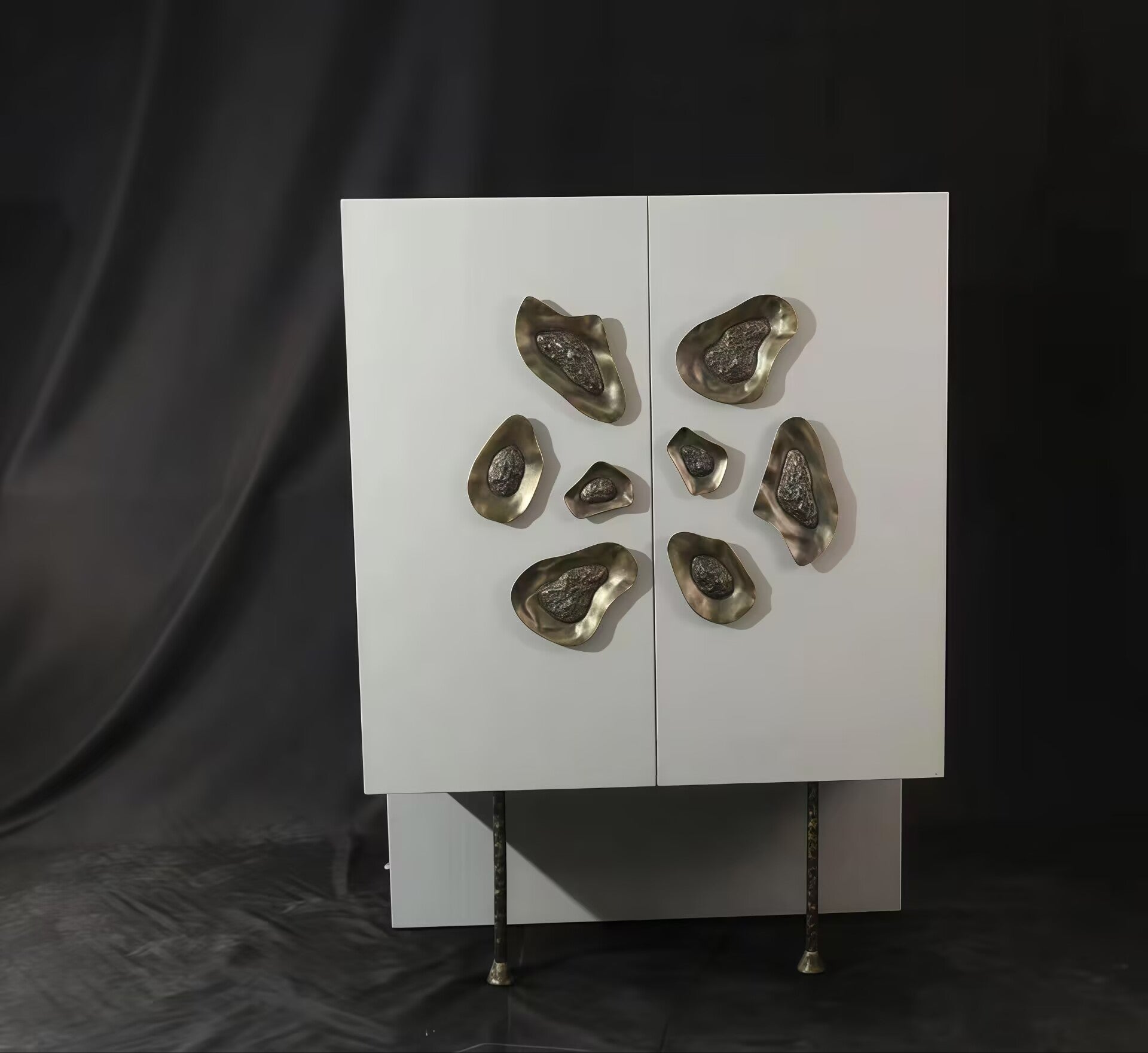 Crescent Modern Luxury Solid Wood Artistic Brass Wine Cabinet