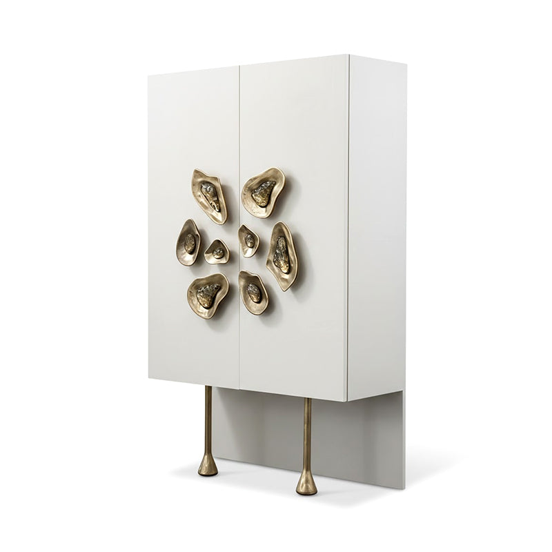 Crescent Modern Luxury Solid Wood Artistic Brass Wine Cabinet