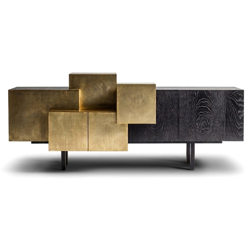 Cubilux Creativity Geometry Splicing Metal Solid Wood Sideboard