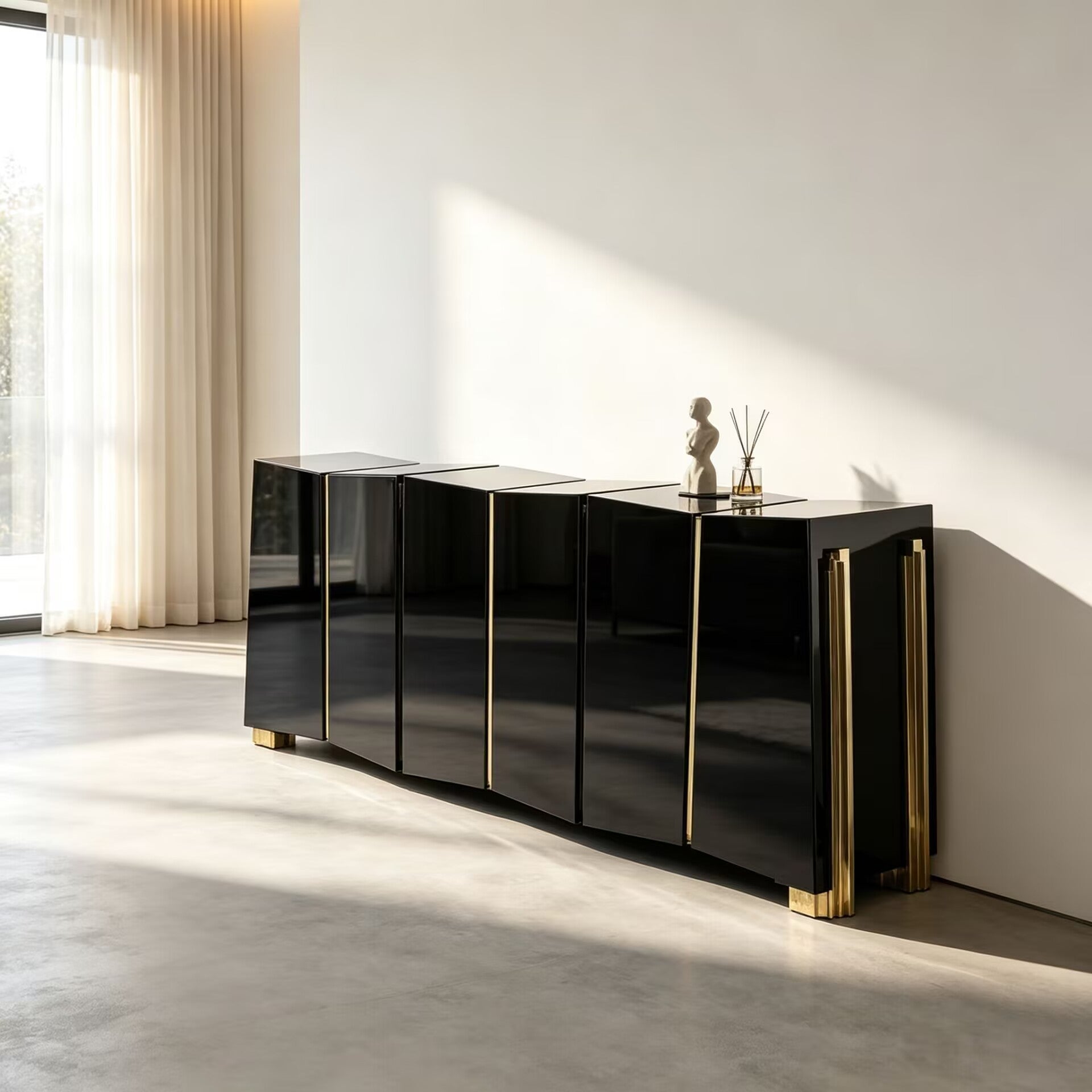 Darian Luxurious Artistic Metal Irregular Minimalist Solid Wood Sideboard