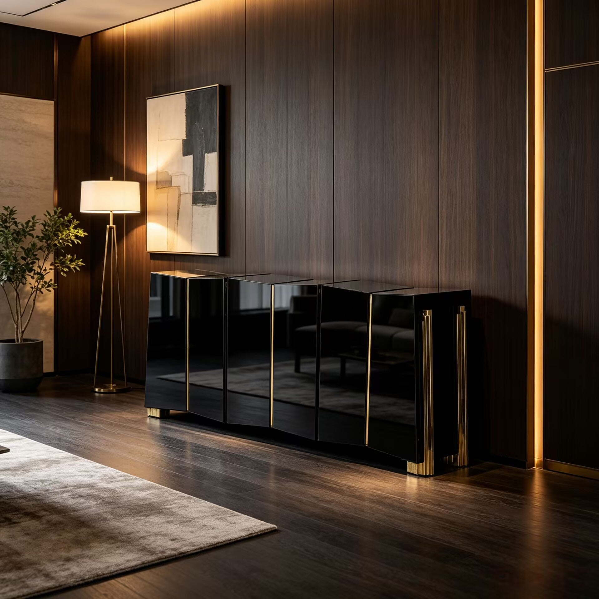 Darian Luxurious Artistic Metal Irregular Minimalist Solid Wood Sideboard