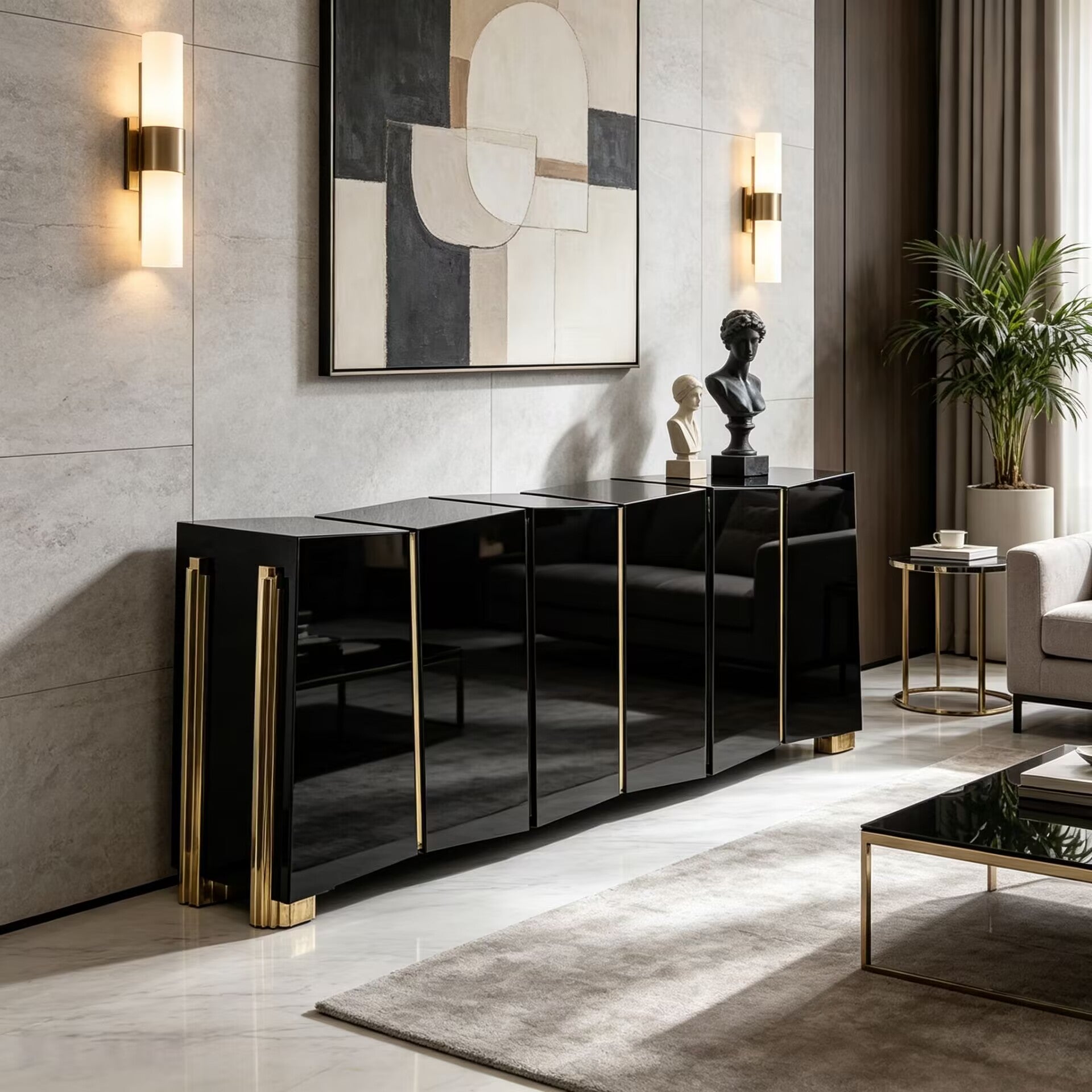 Darian Luxurious Artistic Metal Irregular Minimalist Solid Wood Sideboard