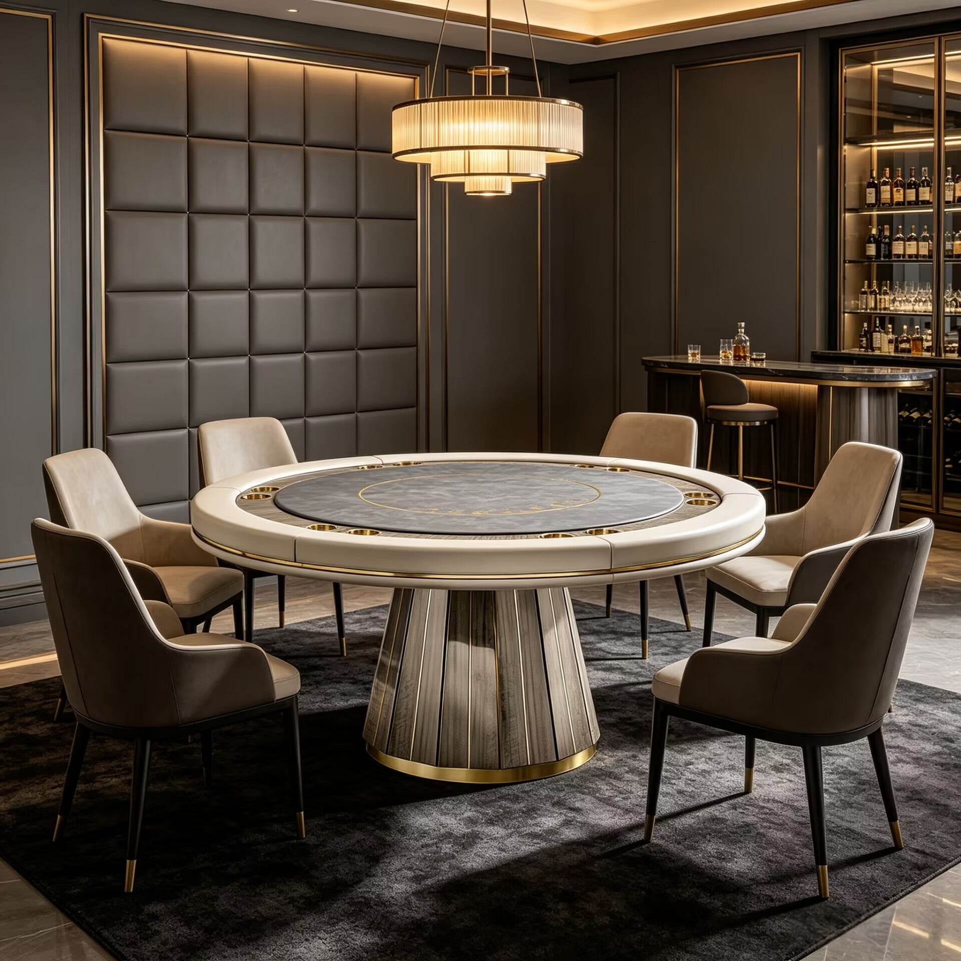 Darian Ii Upscale Metal Minimalist Solid Wood Round Poker Table