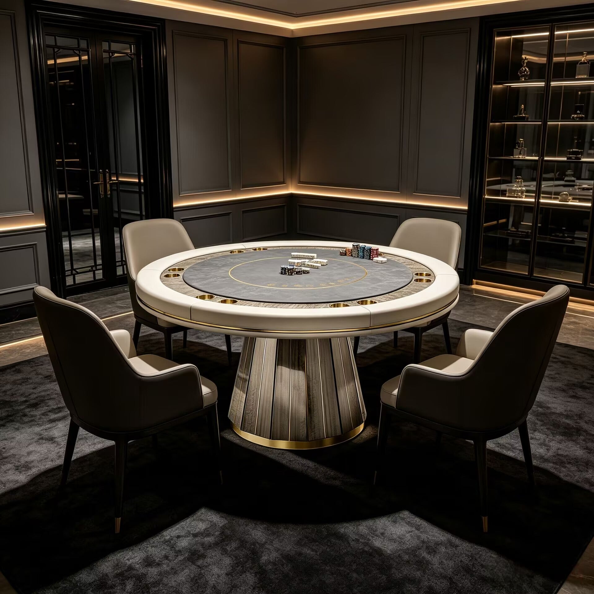 Darian Ii Upscale Metal Minimalist Solid Wood Round Poker Table