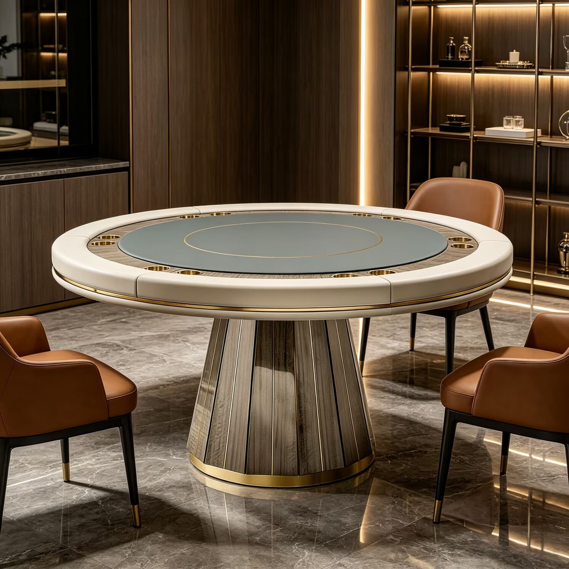 Darian Ii Upscale Metal Minimalist Solid Wood Round Poker Table