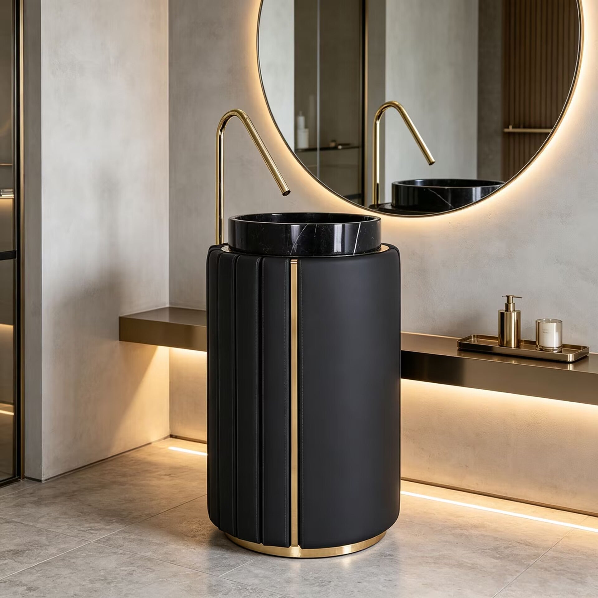 Darian Villa Bathroom Modern Designer Leather Marble Washbasin