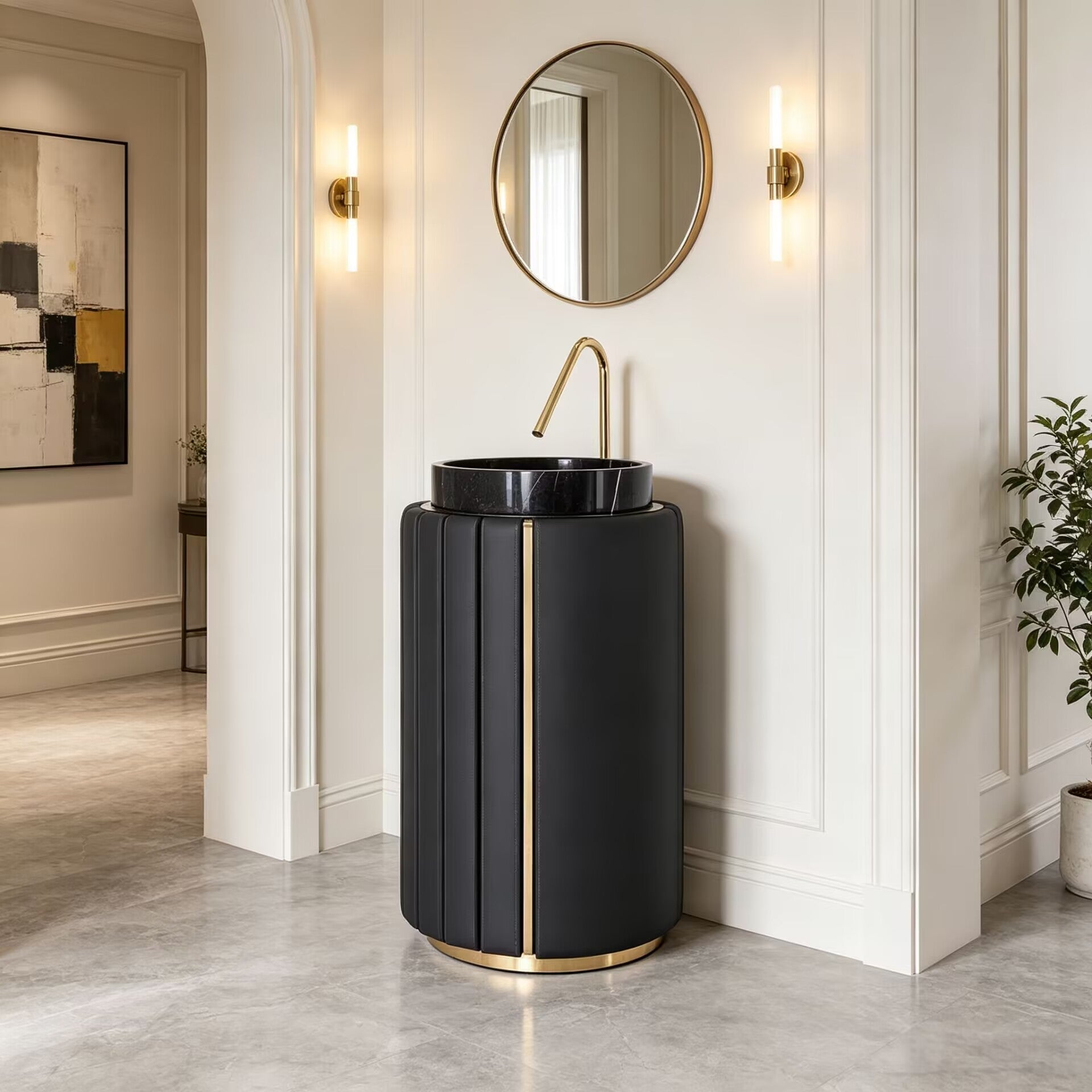 Darian Villa Bathroom Modern Designer Leather Marble Washbasin
