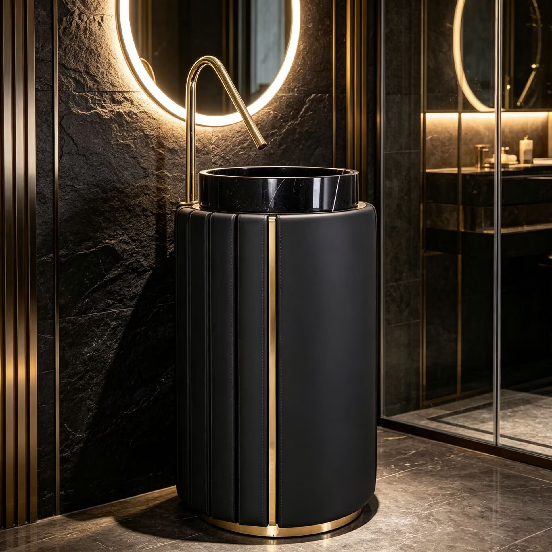 Darian Villa Bathroom Modern Designer Leather Marble Washbasin