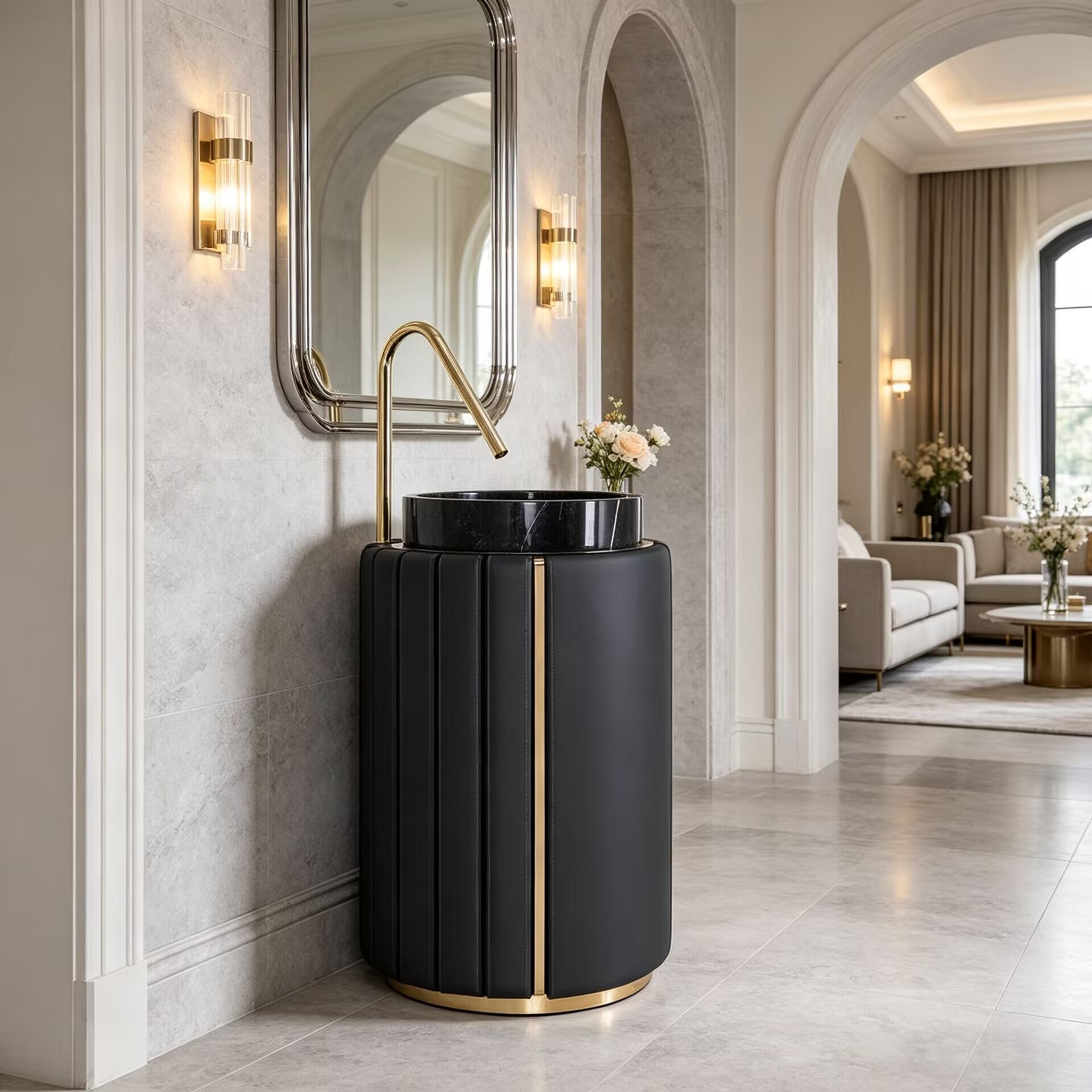 Darian Villa Bathroom Modern Designer Leather Marble Washbasin