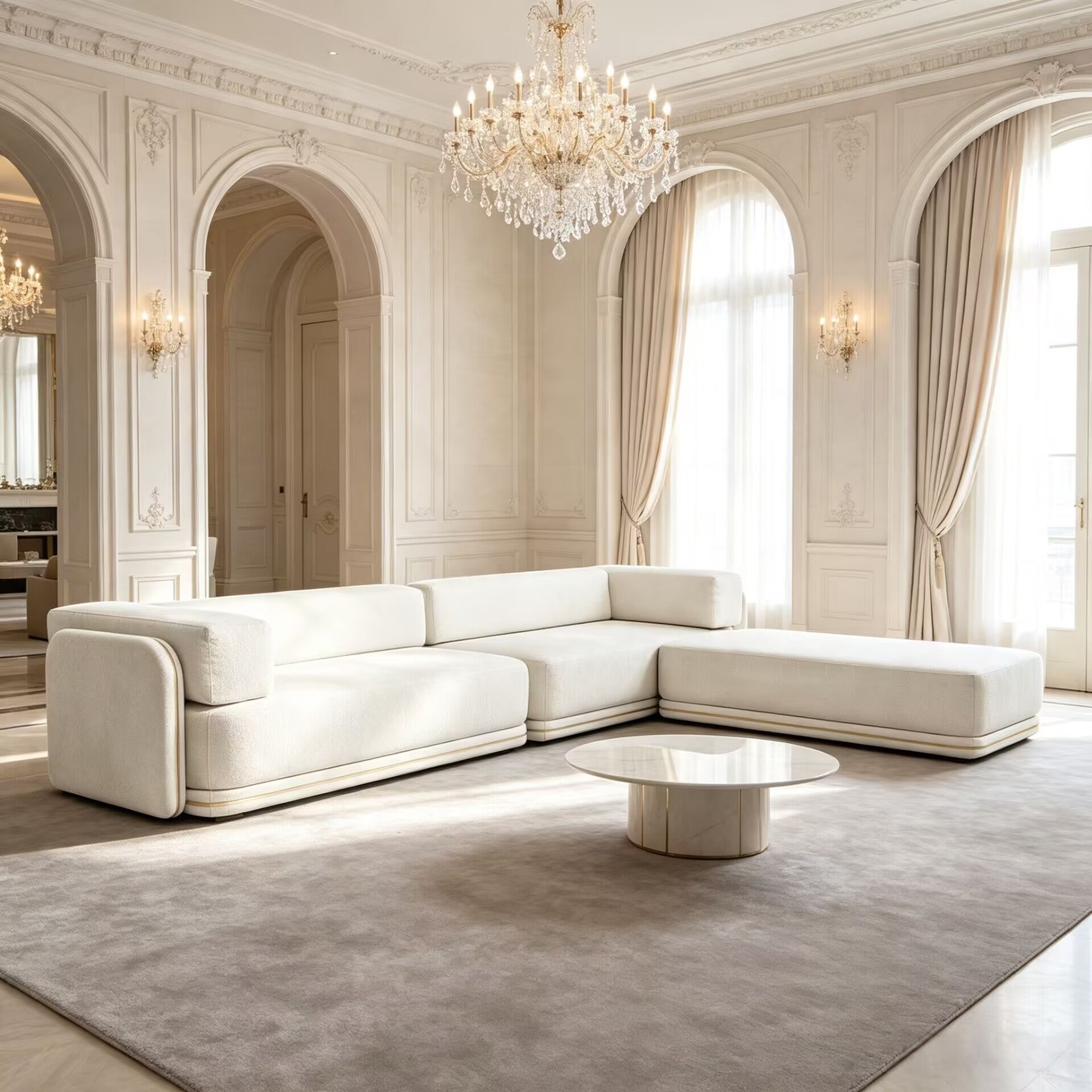 Denis Luxurious Designer Solid Wood Minimalist Fabric Sectional Sofa