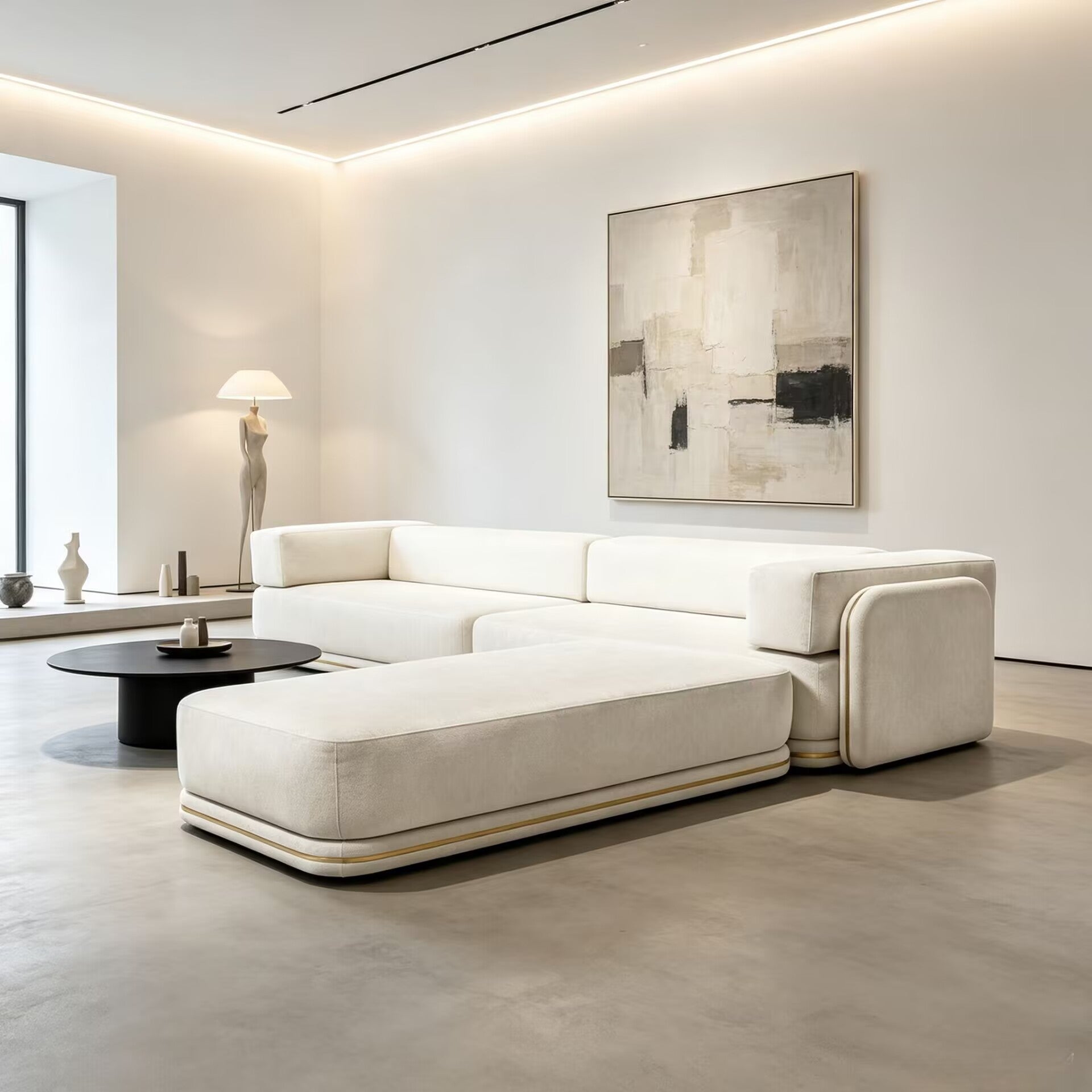 Denis Luxurious Designer Solid Wood Minimalist Fabric Sectional Sofa
