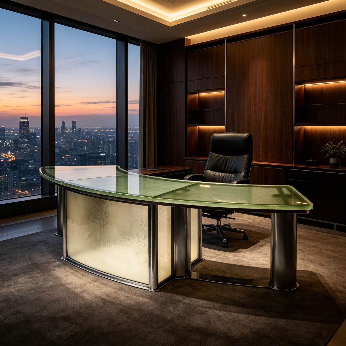 Modern High-End Stainless Steel Creativity Curve Glass Desk