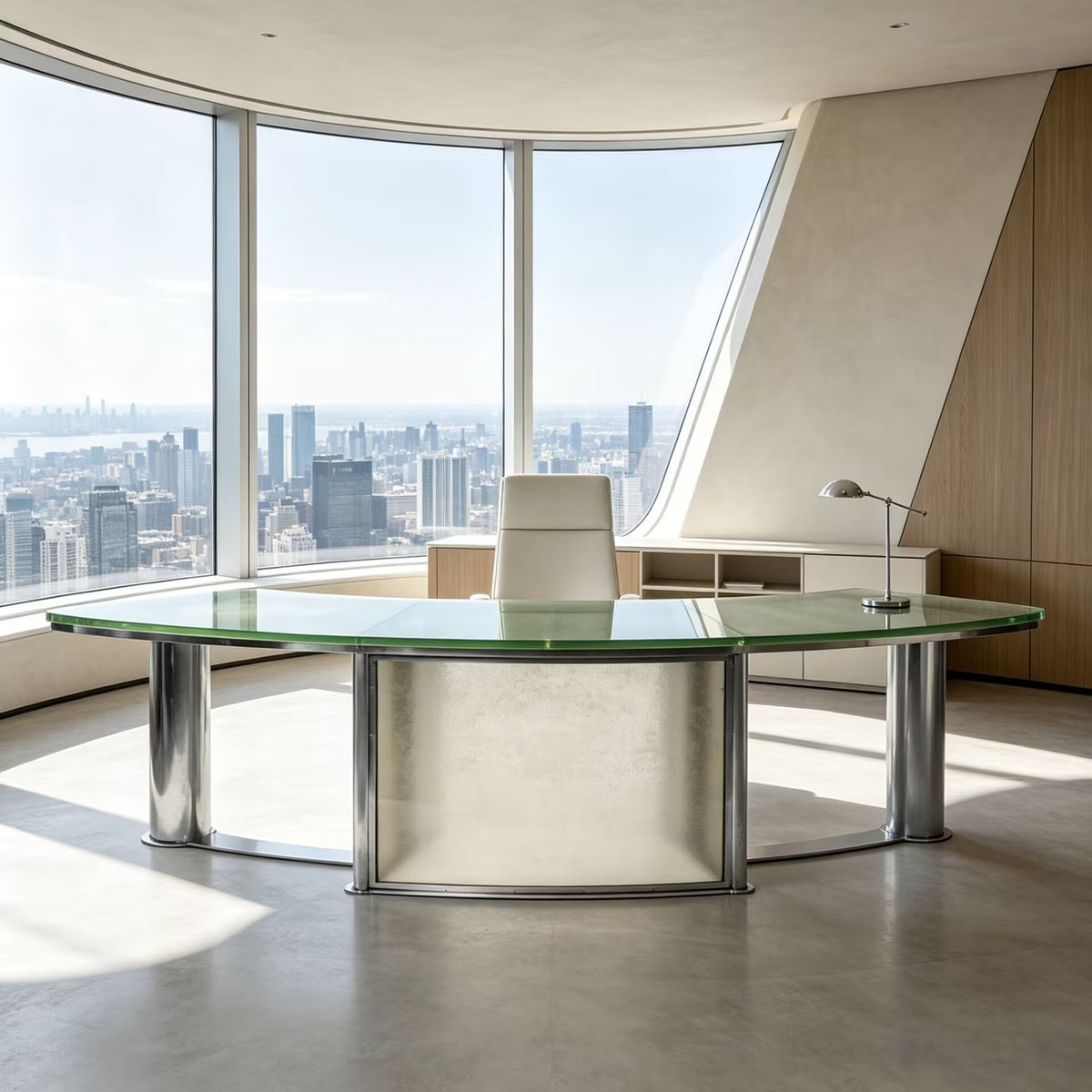Modern High-End Stainless Steel Creativity Curve Glass Desk