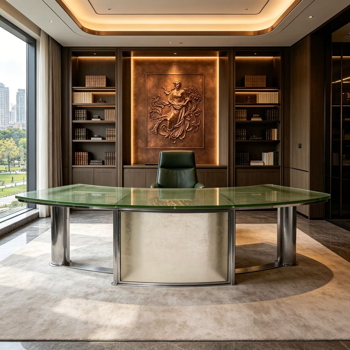 Modern High-End Stainless Steel Creativity Curve Glass Desk