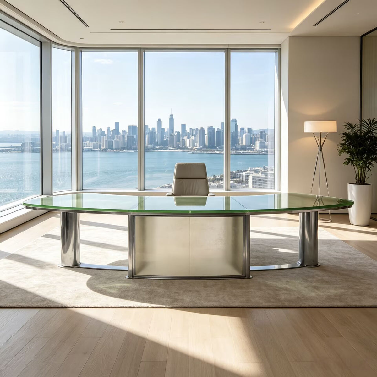 Modern High-End Stainless Steel Creativity Curve Glass Desk