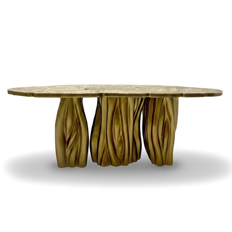Luxurious Creativity Solid Wood Irregular Etching Brass Dining Table