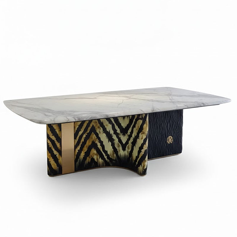 Luxurious Artistic Marble Designer Rectangle Solid Wood Dining Table