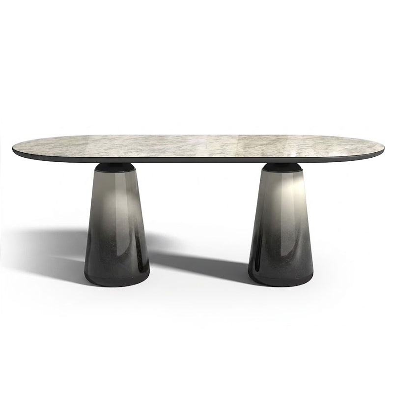 Unique Creativity Simple Solid Wood Art Marble Oval Dining Table