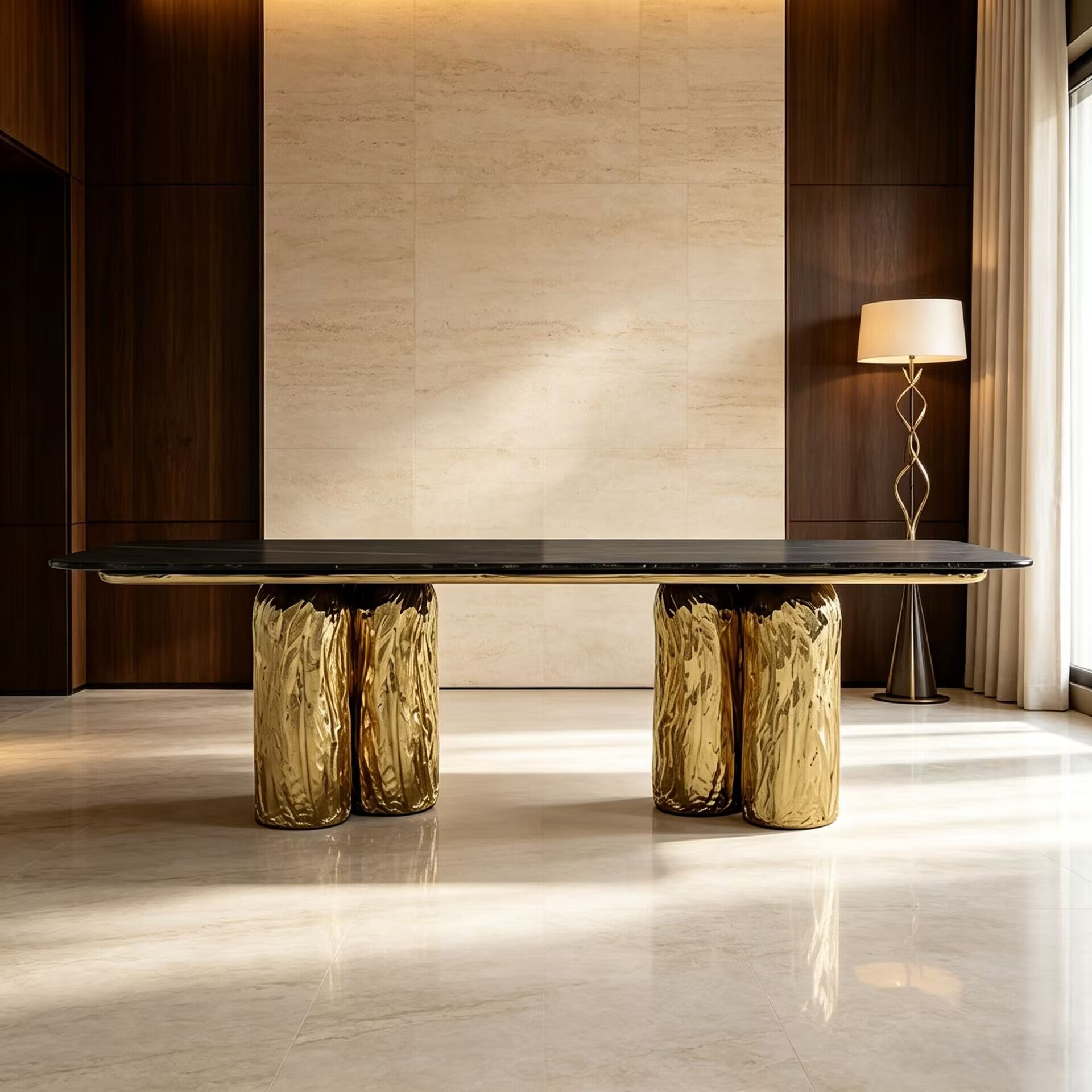 High Quality Luxurious Metal High-End Marble Rectangle Dining Table