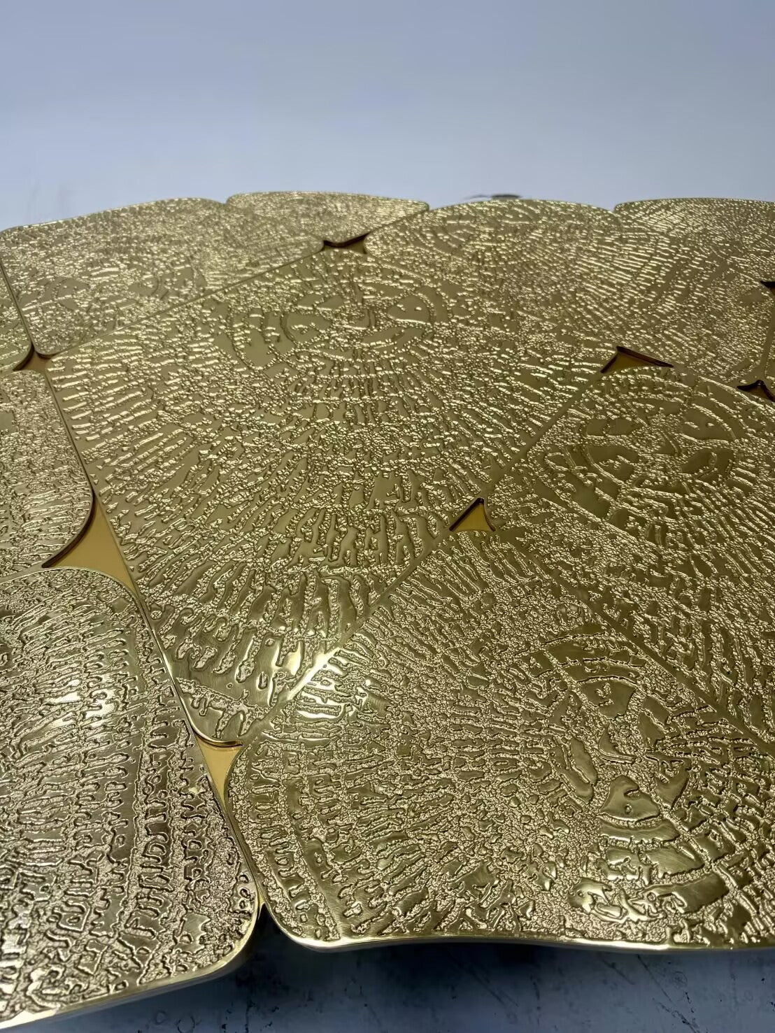Luxurious Creativity Solid Wood Irregular Etching Brass Dining Table