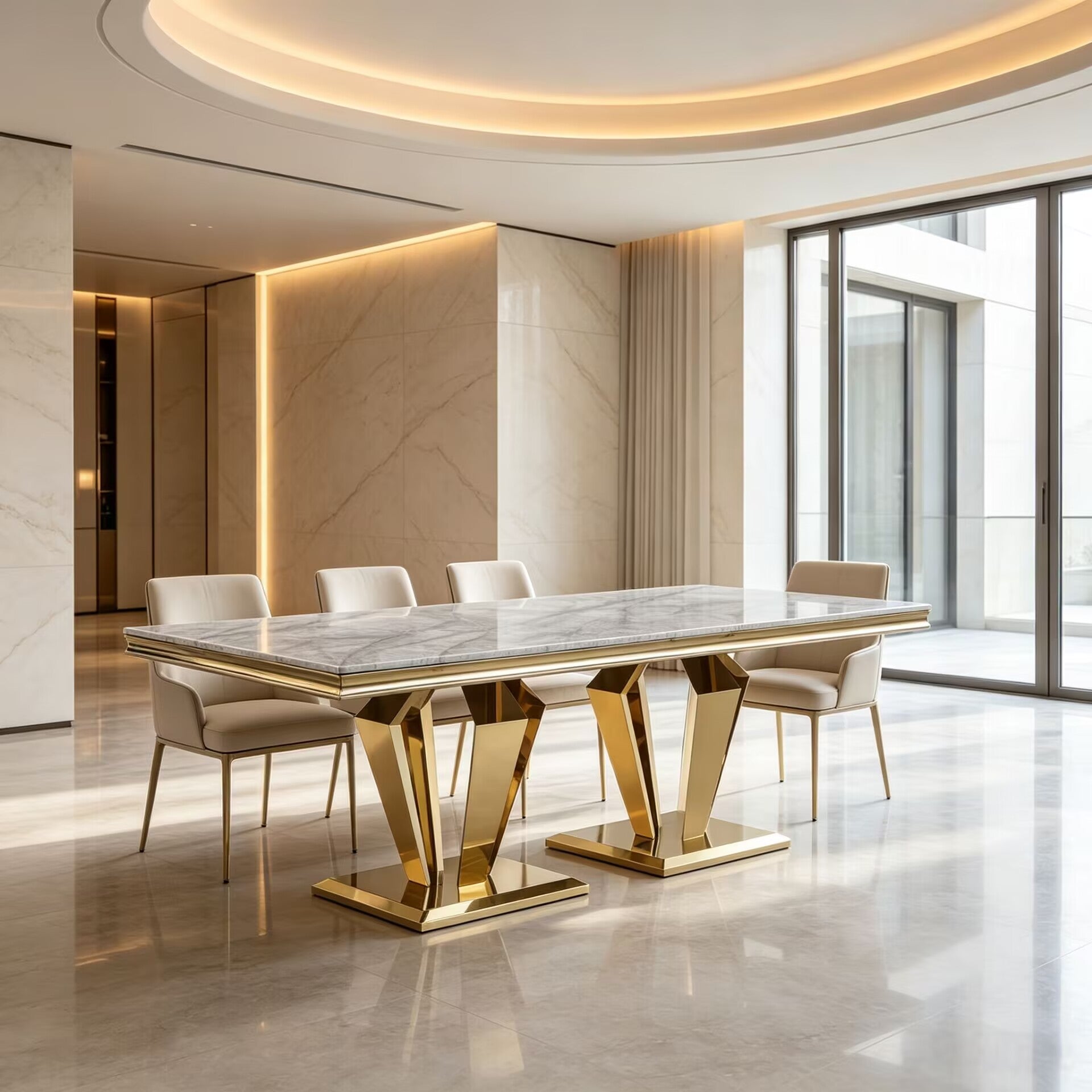 Creative Geometry Stainless Steel Upscale Marble Rectangle Dining Table