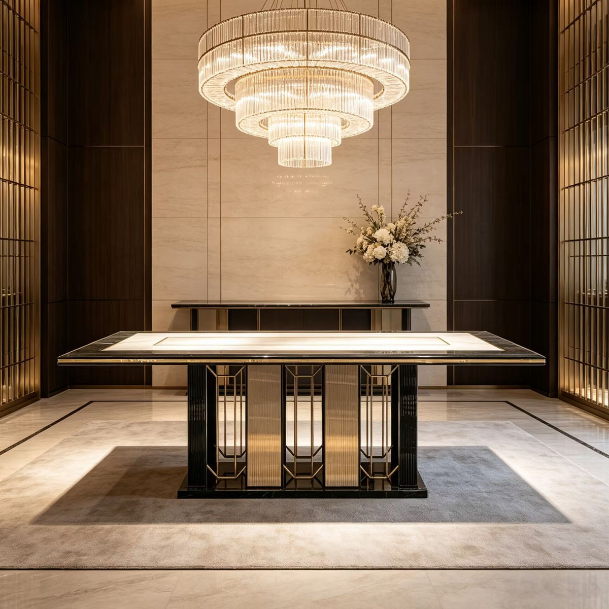 Modern Artistic Stainless Steel High-End Marble Dining Table