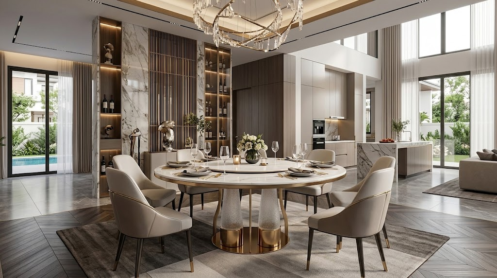 High Quality Creativity Metal Natural Marble Round Dining Table