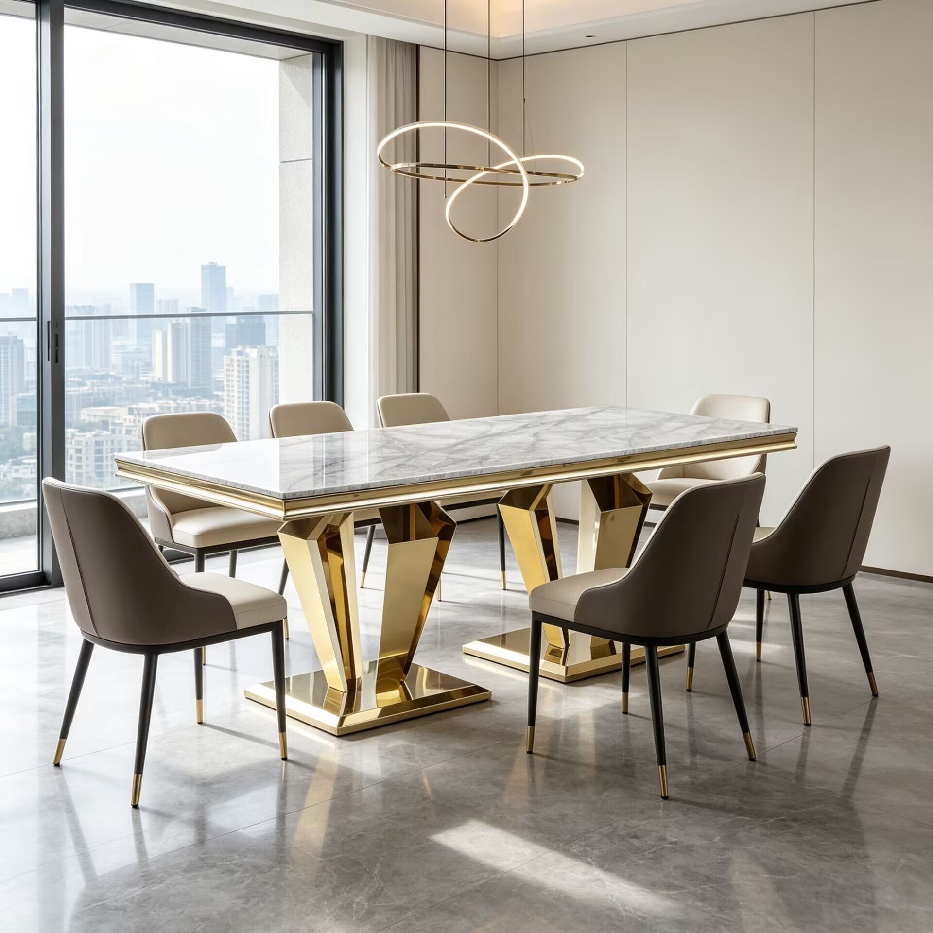 Creative Geometry Stainless Steel Upscale Marble Rectangle Dining Table