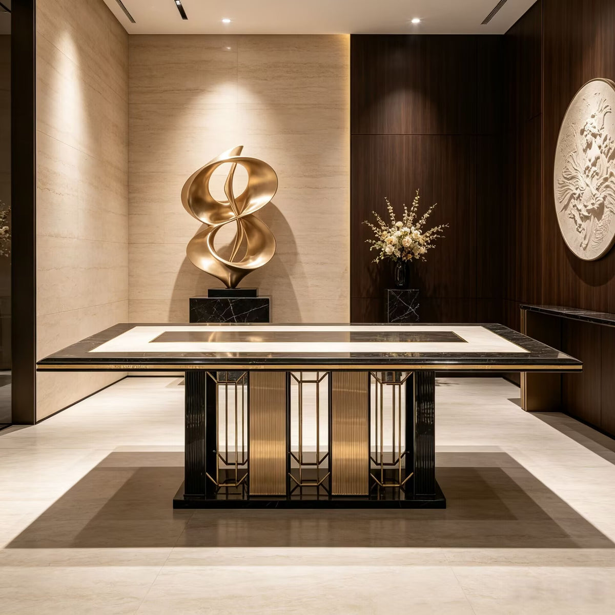 Modern Artistic Stainless Steel High-End Marble Dining Table
