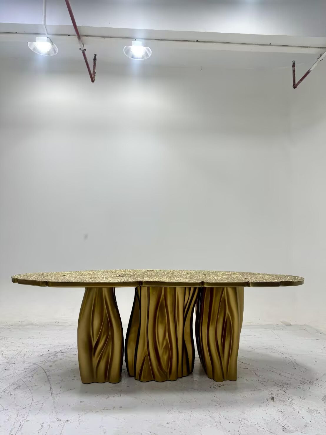 Luxurious Creativity Solid Wood Irregular Etching Brass Dining Table